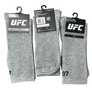 UFC Adult Men's Crew Socks 3 PAIRS Size 6-12 in GRAY Officially Licensed NWT